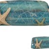 Shell Starfish Pattern Makeup Bag for Women Men Pencil Pouch Travel Small Cosmetic Bag Zippered Toiletry Bags Aesthetic Pen Bags Trendy Storage Bags Leather Coin Pouch Purse