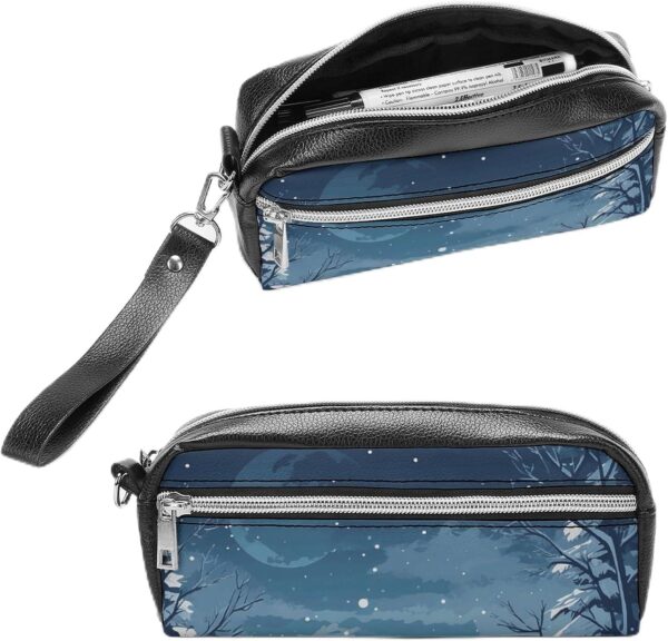 Leather Pencil Cases A Horse And Snow Pen Pouch Travel Cosmetic Bag for Purse Portable Makeup Brush Bag Holder Coin Purse for Women Makeup Case Purse Organizer