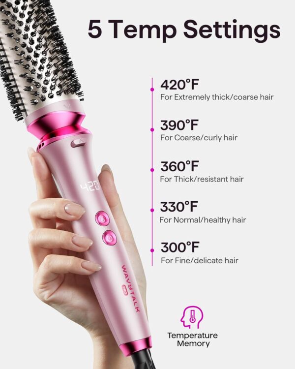 Wavytalk Thermal Brush, Wavytalk Heatwave Pro 1.5" Ionic Thermal Brush with Bilateral Ionic Outlet for Less Damage, One-Step Shiny Blowout Look, Pink