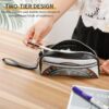 Leather Pencil Cases Brown Round Pen Pouch Travel Cosmetic Bag for Purse Portable Makeup Brush Bag Holder Coin Purse for Women Makeup Case Organizer