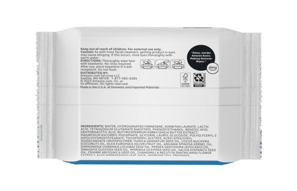 Amazon Basics Make Up Remover Wipes, Fragrance Free, 25 Count, Pack of 6 (Previously Solimo)