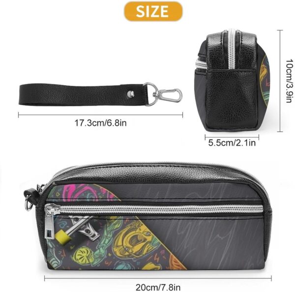 Leather Pencil Cases Graffiti Skateboard Pen Pouch Travel Cosmetic Bag for Purse Portable Makeup Brush Bag Holder Coin Purse for Women Makeup Case Purse Organizer