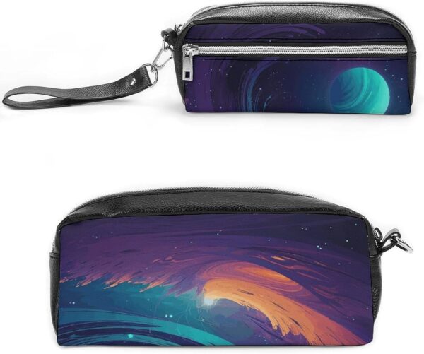 Leather Pencil Cases Cartoon Blue Star Pen Pouch Travel Cosmetic Bag for Purse Portable Makeup Brush Bag Holder Coin Purse for Women Makeup Case Purse Organizer