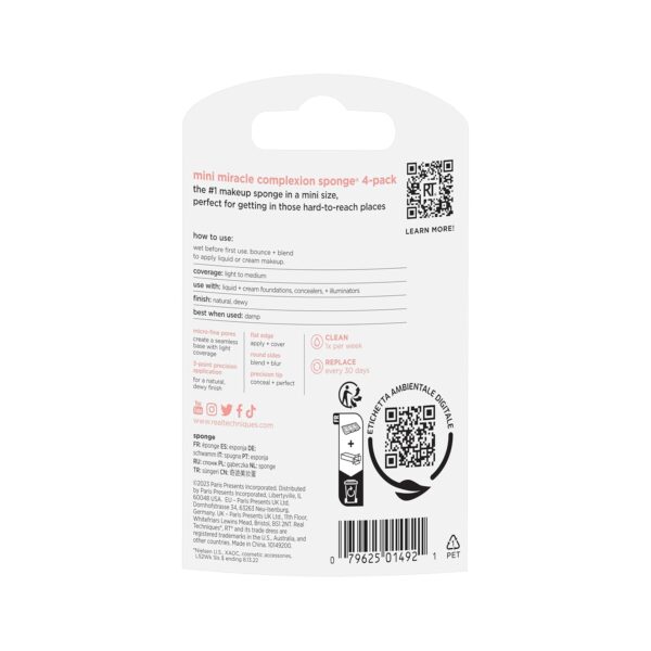 Real Techniques Mini Miracle Complexion Sponge 4 Pack, Small Makeup Blending Sponges, For Foundation & Concealer, Mini Size for Under Eyes & Touch-Ups, Travel Friendly, Natural Makeup, Latex-Free