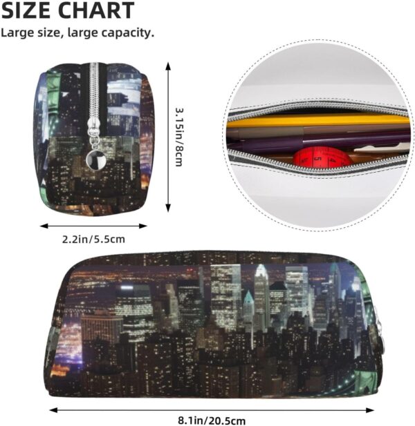 New York Night Makeup Bag for Women Men Pencil Pouch Travel Small Cosmetic Bag Zippered Toiletry Bags Aesthetic Pen Bags Trendy Storage Bags Leather Coin Pouch Purse
