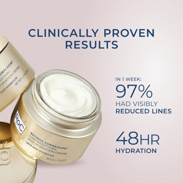 RoC Retinol Correxion Max Daily Hydration Anti-Aging Face Moisturizer with Hyaluronic Acid, Oil Free Skin Care Cream for Fine Lines, Dark Spots, Post-Acne Scars, 1.7 Ounces (Packaging May Vary)