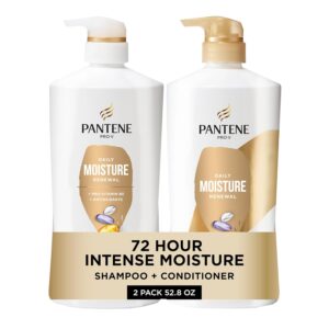 Pantene Shampoo & Conditioner Set, Daily Moisture Renewal - Pro-V Nutrients for Dry, Color-Treated, Straight to Curly Hair, 72-Hour Hydration & Softness, 52.8 Oz Total + Miracle Rescue Shot (0.5 Oz)