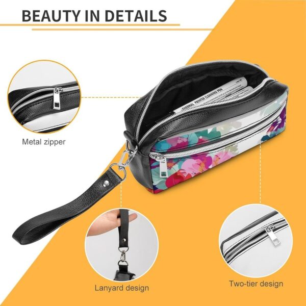 Leather Pencil Cases Hawaiian Flower Print Pen Pouch Travel Cosmetic Bag for Purse Portable Makeup Brush Bag Holder Coin Purse for Women Makeup Case Purse Organizer