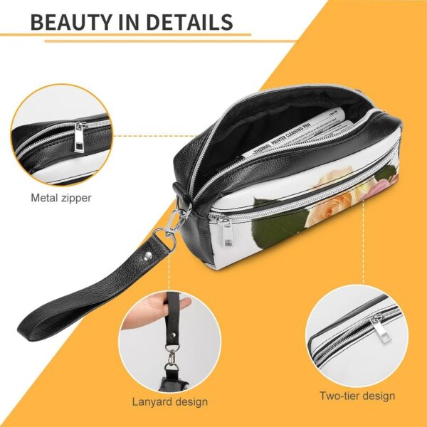 Leather Pencil Cases Roses Flower Pen Pouch Travel Cosmetic Bag for Purse Portable Makeup Brush Bag Holder Coin Purse for Women Makeup Case Organizer