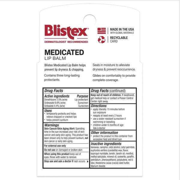 Blistex Medicated Lip Balm, 0.15 Ounce, Prevent Dryness & Chapping, SPF 15 Sun Protection, Seals in Moisture, Hydrating Lip Balm, Easy Glide Formula for Full Coverage, 1 Pack