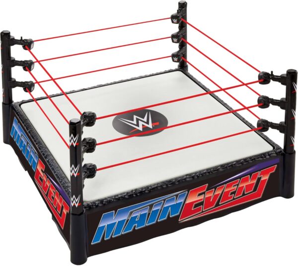 Mattel WWE Superstar Ring with Labels - Main Event & RAW, Spring-Loaded Ring Mat & Pro Tension Elastic Rope
