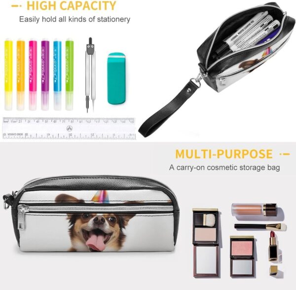 Leather Pencil Cases Funny Dog Pen Pouch Travel Cosmetic Bag for Purse Portable Makeup Brush Bag Holder Coin Purse for Women Makeup Case Purse Organizer