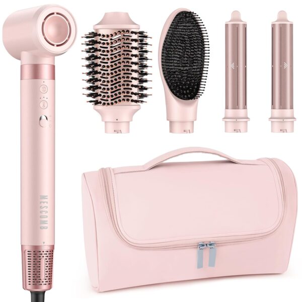 5 in 1 High-Speed Hot Air Styler - Professional Frizz-Free Hair Dryer Brush, Fast Drying Hair Dryer, No Heat Damage Air Styler Wrap - Curl, Volumize, Straighten with Travel Bag