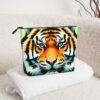 Little Fat Tiger Head Makeup Bag For Women, Waterproof Linen Travel Cosmetic Organizer Lightweight Zipper Travel Toiletry Bag Organizer Makeup Brushes Storage Bag
