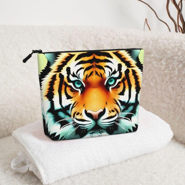 Little Fat Tiger Head Makeup Bag For Women, Waterproof Linen Travel Cosmetic Organizer Lightweight Zipper Travel Toiletry Bag Organizer Makeup Brushes Storage Bag