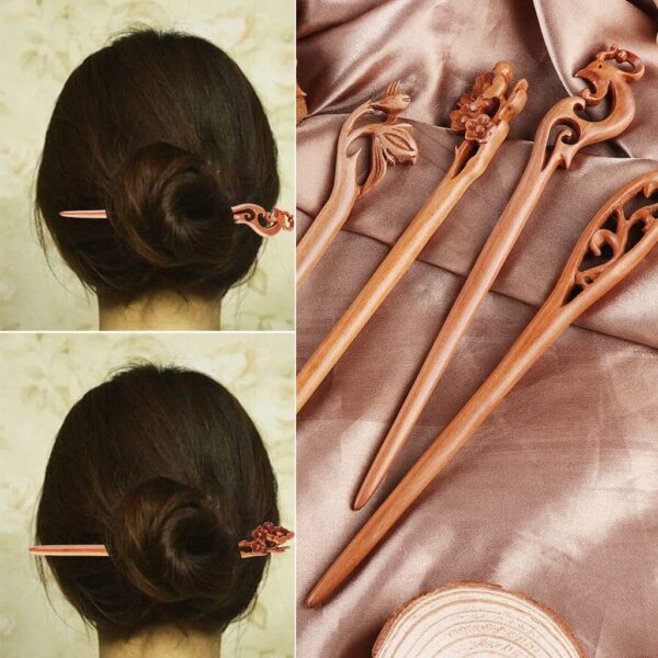 Handmade Peach Wood Carving Hairpin Hair Accessories Retro Styling Hair Tool Girl Gift(C)