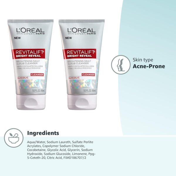 L'Oreal Paris Revitalift Bright Reveal Anti-Aging Facial Cleanser with Glycolic Acid 5 fl. oz (Pack of 2)