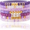 Friendship Bracelets Trendy Heishi Clay Bead Bracelets Stack Gold Beaded Stretch Bracelets for Women Boho Stackable Bracelets Bulk Cute Preppy Jewelry
