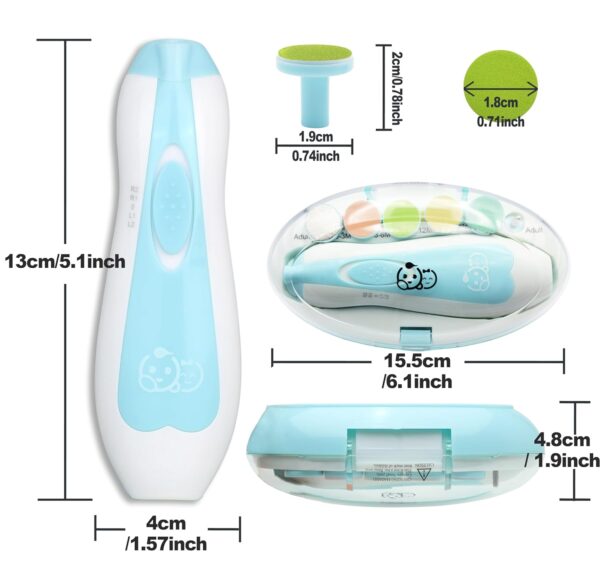 Baby Nail Trimmer 21 in 1, Usage Labeled Case & 13 Extra Replacement Tools, Royal Angels Baby Electric Nail File, Baby Nail Care, Nail Clipper Newborn Toddler Toes & Fingernails Nail Kit (Blue)