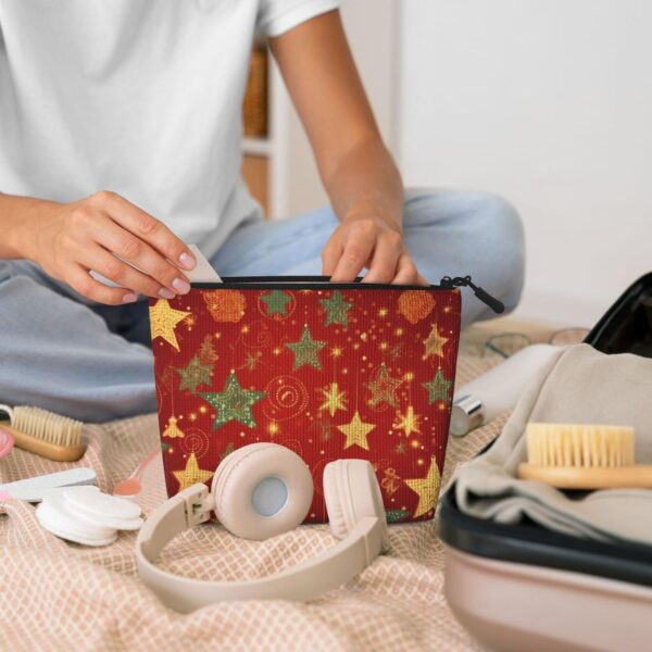 Christmas Star Makeup Bag For Women, Waterproof Linen Travel Cosmetic Organizer Lightweight Zipper Travel Toiletry Bag Organizer Makeup Brushes Storage Bag