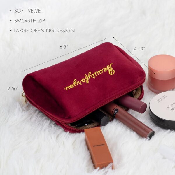 Velvet Makeup Bag, Portable Zipper Make Up Pouch, Cute Small Cosmetic Bag, Flannel Toiletry Bag, Travel Storage Bag Gifts for Women Girls(Red)