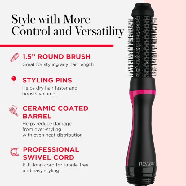 REVLON One-Step Hair Dryer and Styler - Root Booster Round Brush for Styling, Dryer Brush for Fast and Easy Salon-Quality Blowout, More Shine and Less Frizz (1-1/2 in)