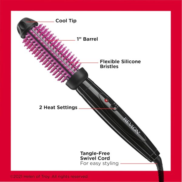 REVLON Silicone Bristle Heated Hair Styling Brush | Fast, Long Lasting Volume for Easy Styling | 1" Barrel for Full Body and Smooth Styles (Black/Pink)