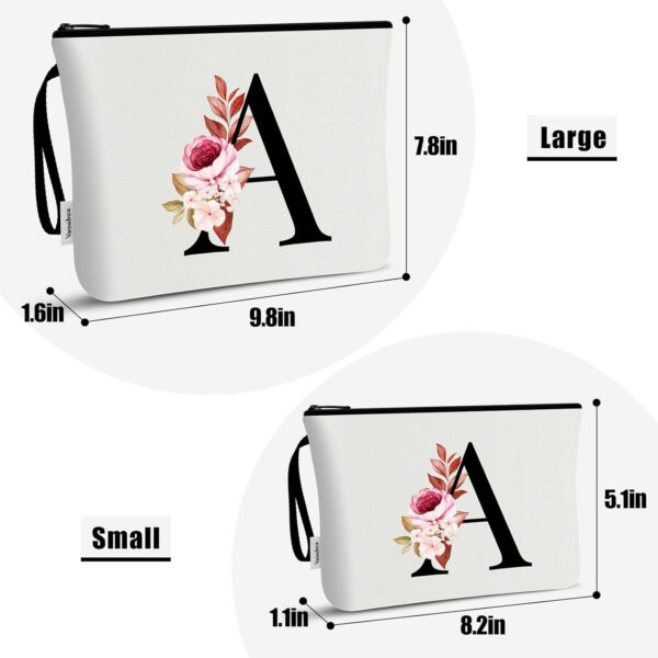 Vavabox 2 Pcs Initial Makeup Bag, A-Z Personalized Cosmetic Bag, Birthday Gifts for Women Mom Sister Friend, Bridesmaid Gift for Wedding (S, White)