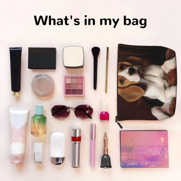 Lovely Pet Dog Beagle Makeup Bag For Women, Waterproof Linen Travel Cosmetic Organizer Lightweight Zipper Travel Toiletry Bag Organizer Makeup Brushes Storage Bag