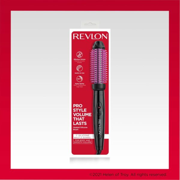 REVLON Silicone Bristle Heated Hair Styling Brush | Fast, Long Lasting Volume for Easy Styling | 1" Barrel for Full Body and Smooth Styles (Black/Pink)