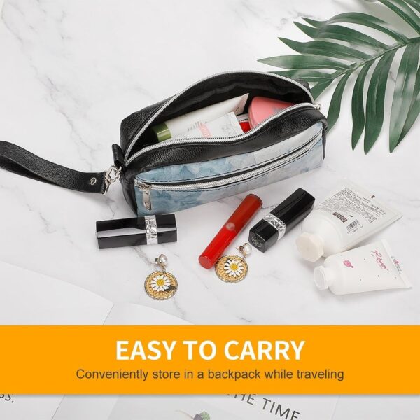 Leather Pencil Cases Blue Frozen Petals Pen Pouch Travel Cosmetic Bag for Purse Portable Makeup Brush Bag Holder Coin Purse for Women Makeup Case Purse Organizer