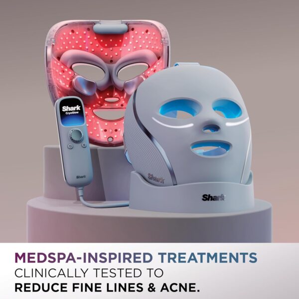 Shark CryoGlow LED Face Mask (FSA/HSA Eligible*) with Under-Eye Cooling, Anti-Ageing & Blemish Repair, Red & Blue LED, Infrared Light Therapy, USB-C, Remote Control, Storage Bag, Lilac Chill, FW312PL