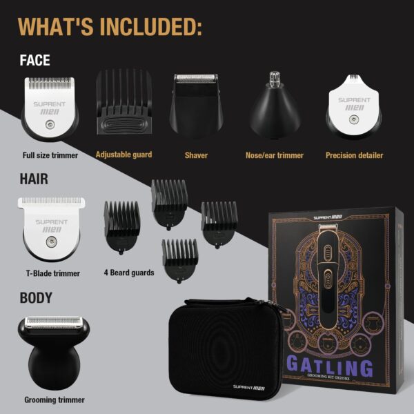 SUPRENT Beard Trimmer for Men - 16 Pieces Mens Grooming Kit with Electric Beard Trimmer, Adjustable Hair Trimmer, Hair Clippers, Razors for Beard, Hair, Body, Groin, Nose & Ear, Waterproof IPX7