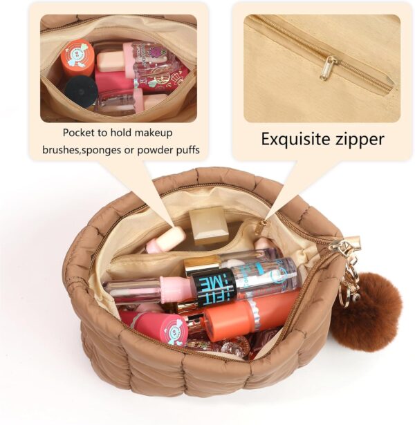 2 Pcs Makeup Bag Travel Cosmetic Bag Makeup Pouch Quilted Bags for Women Toiletry Organizer Pouches (Black+Brown)