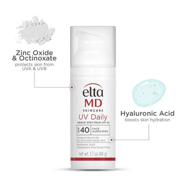 EltaMD UV Daily SPF 40 Face Sunscreen Moisturizer with Zinc Oxide, Daily Face Moisturizer with SPF, Sunscreen, 1.7 oz Pump