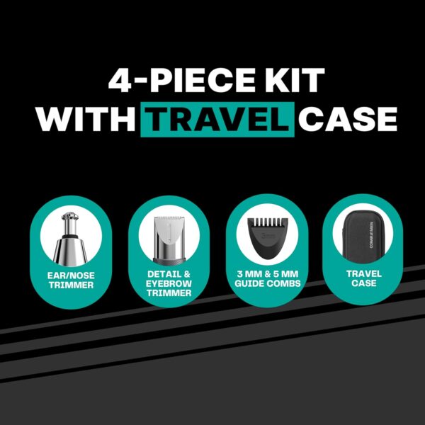 Conair Men Ear, Nose, and Eyebrow Trimmer, Patent 360 Bevel Blade for No Pull, No Snag Trimming Experience, 5-piece Kit with Travel Case