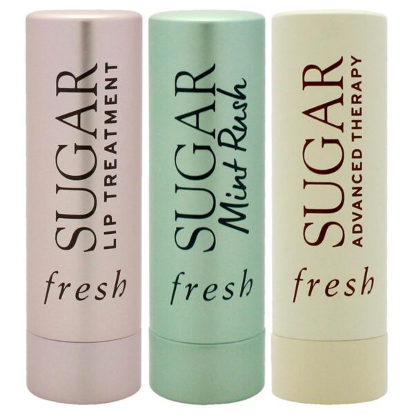 Tint, Mint and Treat Lip Kit by Fresh for Women - 3 Pc 0.07oz Sugar Lip Treatment - Rose, 0.07oz Sugar Freshening Lip Treatment - Mint Rush, 0.07oz Sugar Advanced Therapy Treatment Lip Balm