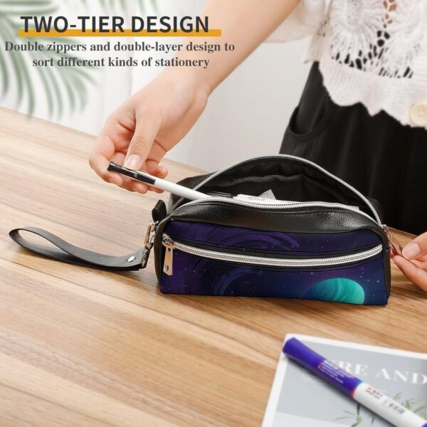 Leather Pencil Cases Cartoon Blue Star Pen Pouch Travel Cosmetic Bag for Purse Portable Makeup Brush Bag Holder Coin Purse for Women Makeup Case Purse Organizer