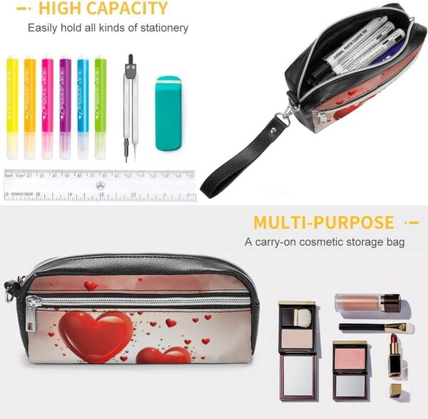 Leather Pencil Cases Romantic Love's Pen Pouch Travel Cosmetic Bag for Purse Portable Makeup Brush Bag Holder Coin Purse for Women Makeup Case Organizer