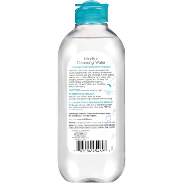 Garnier Micellar Water For Waterproof Makeup, Hydrating Facial Cleanser & Makeup Remover, Suitable for Sensitive Skin, Vegan, Cruelty Free, 13.5 Fl Oz (400mL), 1 Count