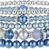 Noessla Beaded Pearl Stretch Bracelet Silver Stackable Crystal Beads Bracelets Trendy Costume Jewelry Mothers Day Gifts for Women