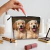 Golden Retriever Dogs Puppies Pets Makeup Bag For Women, Waterproof Linen Travel Cosmetic Organizer Lightweight Zipper Travel Toiletry Bag Organizer Makeup Brushes Storage Bag