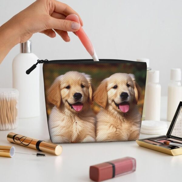 Golden Retriever Dogs Puppies Pets Makeup Bag For Women, Waterproof Linen Travel Cosmetic Organizer Lightweight Zipper Travel Toiletry Bag Organizer Makeup Brushes Storage Bag