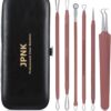 JPNK Blackhead Remover Tool Comedones Extractor Acne Removal Kit for Blemish, Whitehead Popping, 6 Pcs Zit Removing for Nose Face Tools with a Leather Bag (Pink)