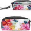 Leather Pencil Cases Hawaiian Flower Print Pen Pouch Travel Cosmetic Bag for Purse Portable Makeup Brush Bag Holder Coin Purse for Women Makeup Case Purse Organizer