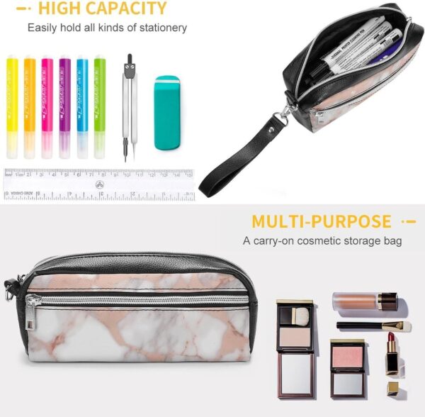 Leather Pencil Cases Rose Gold Marble Pen Pouch Travel Cosmetic Bag for Purse Portable Makeup Brush Bag Holder Coin Purse for Women Makeup Case Purse Organizer
