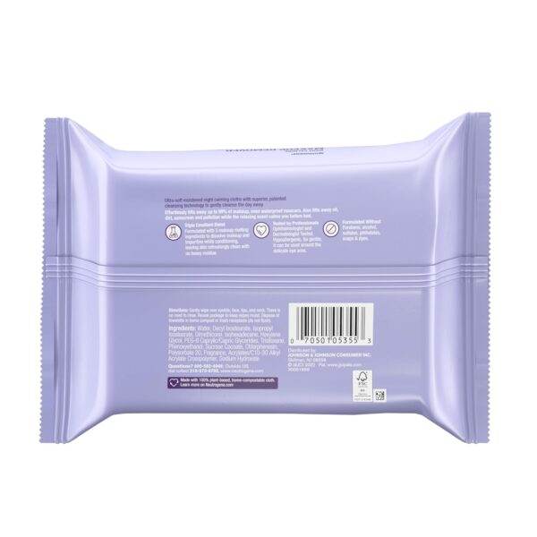 Neutrogena Makeup Remover Night Calming Cleansing Towelettes, Disposable Nighttime Face Wipes to Remove Dirt, Oil & Makeup, 25 ct