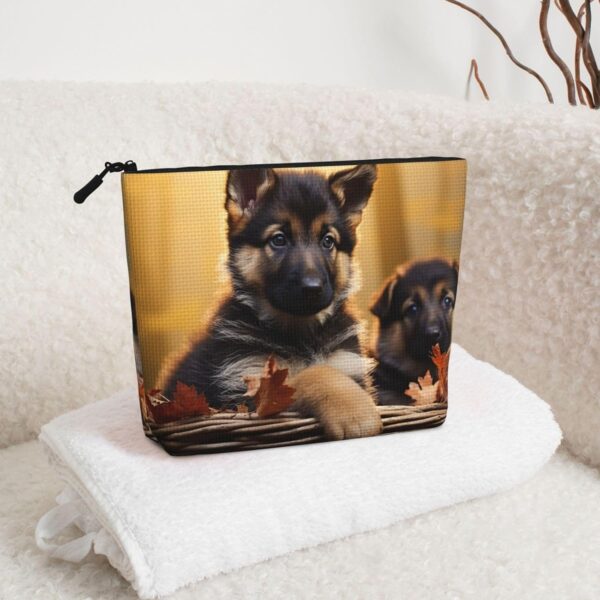 Little German Shepherd Dog Makeup Bag For Women, Waterproof Linen Travel Cosmetic Organizer Lightweight Zipper Travel Toiletry Bag Organizer Makeup Brushes Storage Bag