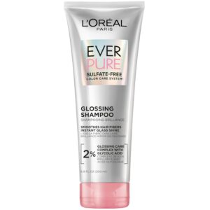 L'Oreal Paris Glossing Sulfate Free Shampoo with Glycolic Acid, Hair Care for Lasting Shine and Smoothness for Dull, Dry Hair, EverPure, 6.8 Fl Oz