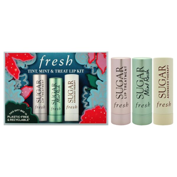 Tint, Mint and Treat Lip Kit by Fresh for Women - 3 Pc 0.07oz Sugar Lip Treatment - Rose, 0.07oz Sugar Freshening Lip Treatment - Mint Rush, 0.07oz Sugar Advanced Therapy Treatment Lip Balm